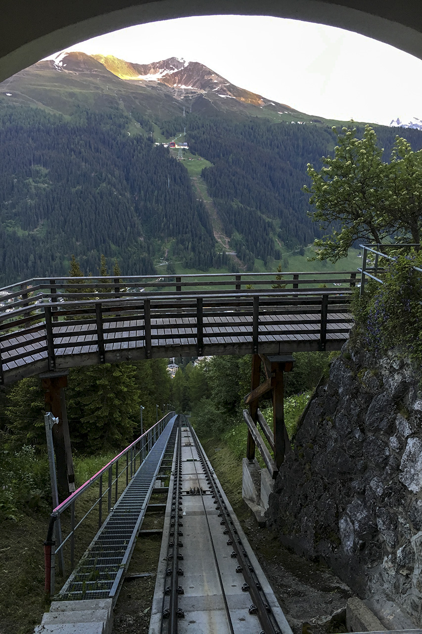 Schatzalp Cable car at sunset, Davos, Graubünden, Switzerland