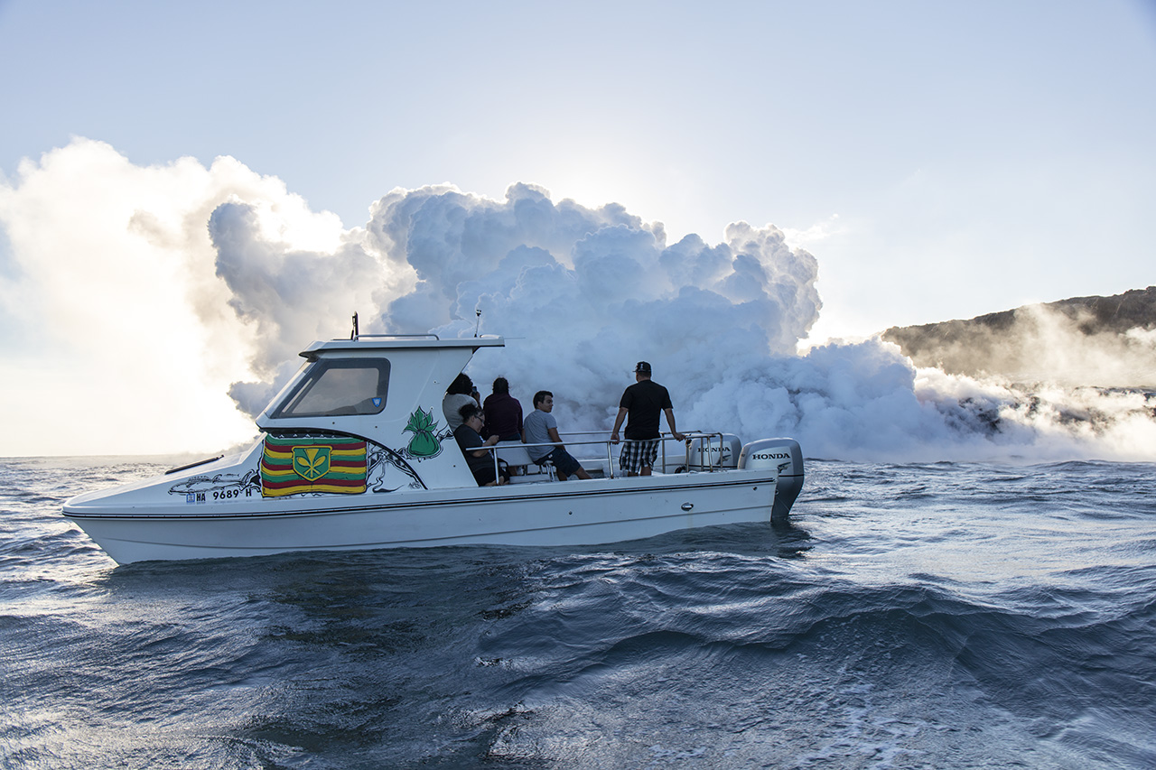 Lava boat at the Kalapana ocean entry, Big Island of Hawai'i, USA