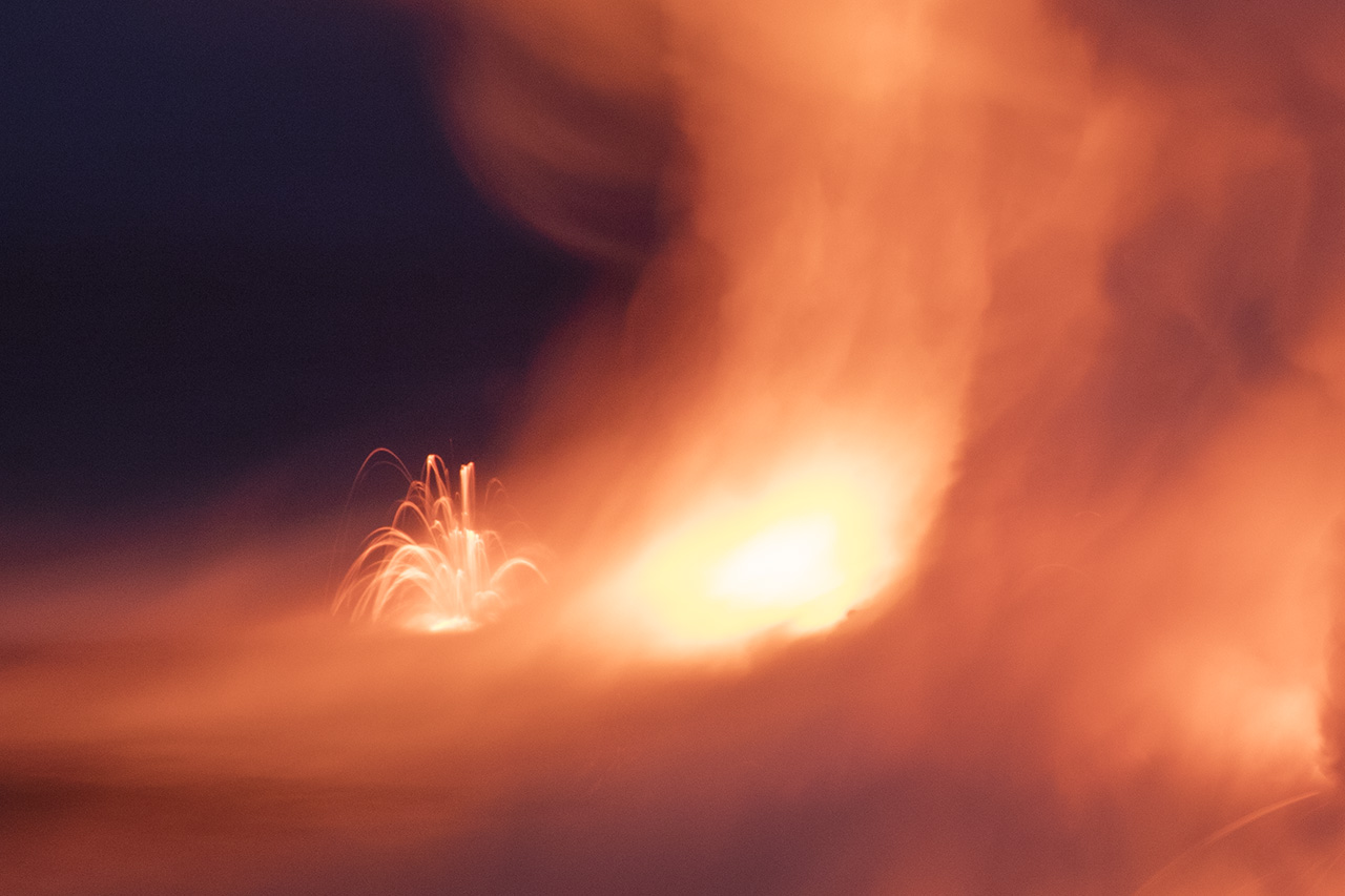 Spatter explosions at Kalapana ocean entry, Kilauea volcano, Big Island of Hawai'i, USA