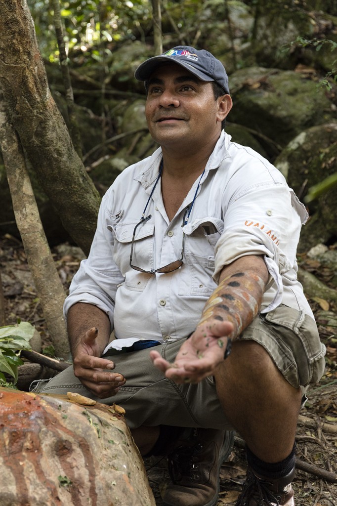 Ranger Rodney with local colors at the billabong, Mossman Gorge, Daintree National Park, Queensland, Australia