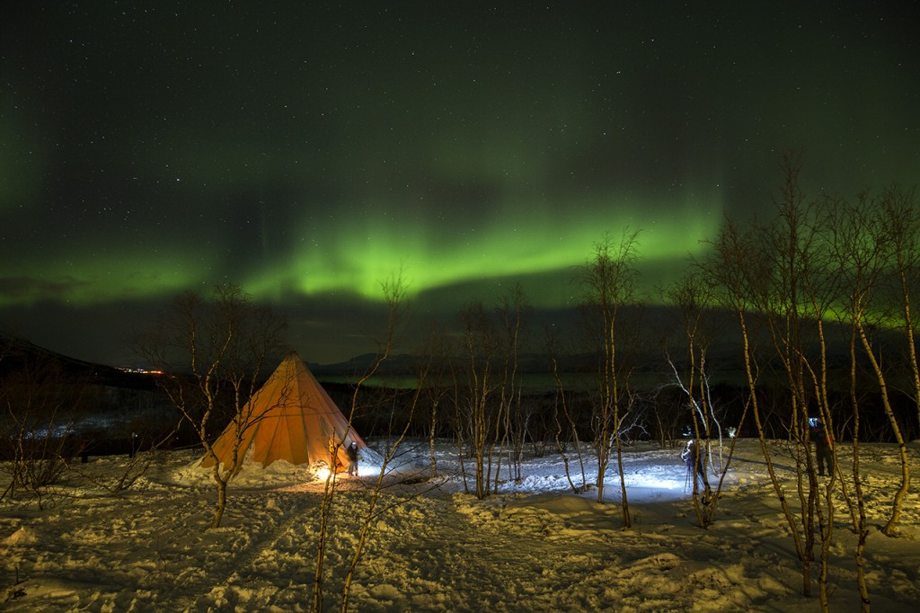 Northern Lights behind a Lavvu, the Sami tent, Abisko, Swedish Lappland