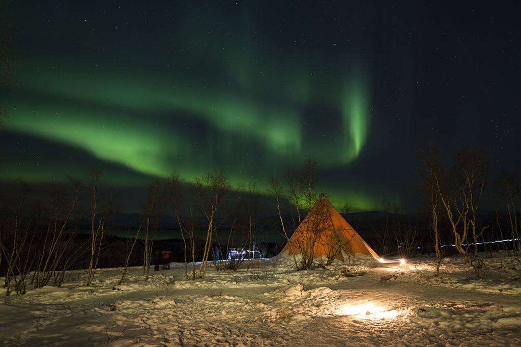 Northern Lights behind a Lavvu, the Sami tent, Abisko, Swedish Lappland