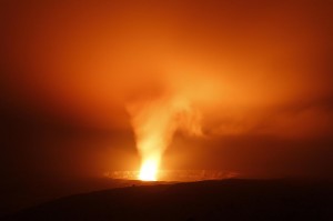 Halema'uma'u Crater puts on a show with its night glow  - expression of the ongoing eruption at the summit since 2008, Hawai'i Volcanoes National Park, Big Island, USA