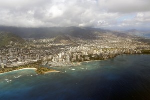 Waikiki Beach and hotel complexes, Oahu, Hawaii