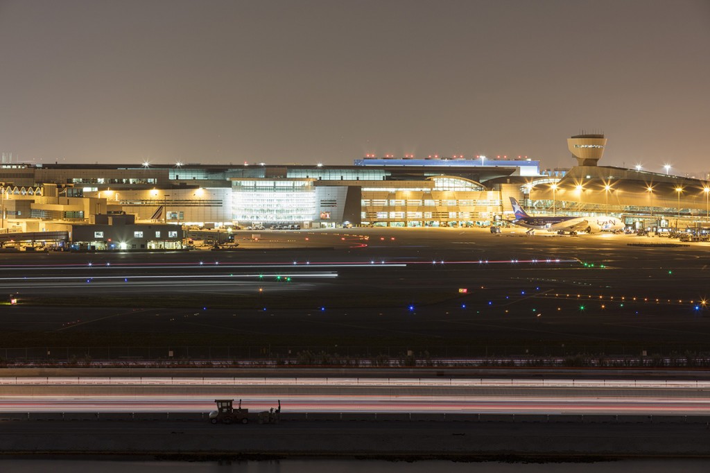 Aircraft departure at night, MIA airport, Miami, Florida, USA