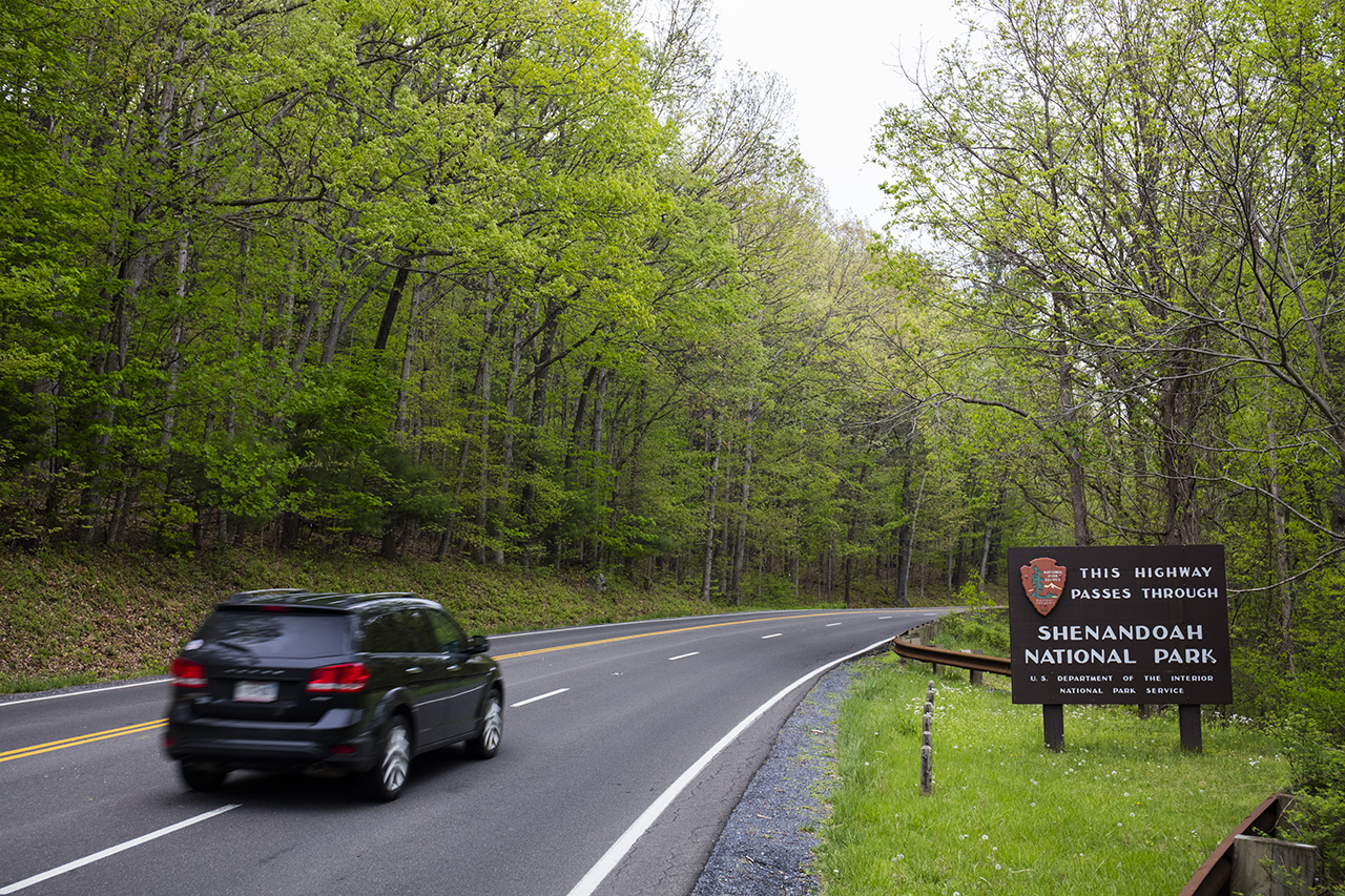 Driving into Shenandoah National Park, Virginia, USA