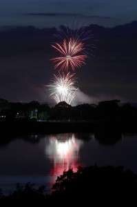 4th of July Fireworks reflecting in Long Pond, Rhode Island
