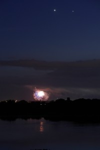 4th of July Fireworks and Venus and Jupiter, reflecting in Long Pond, Rhode Island