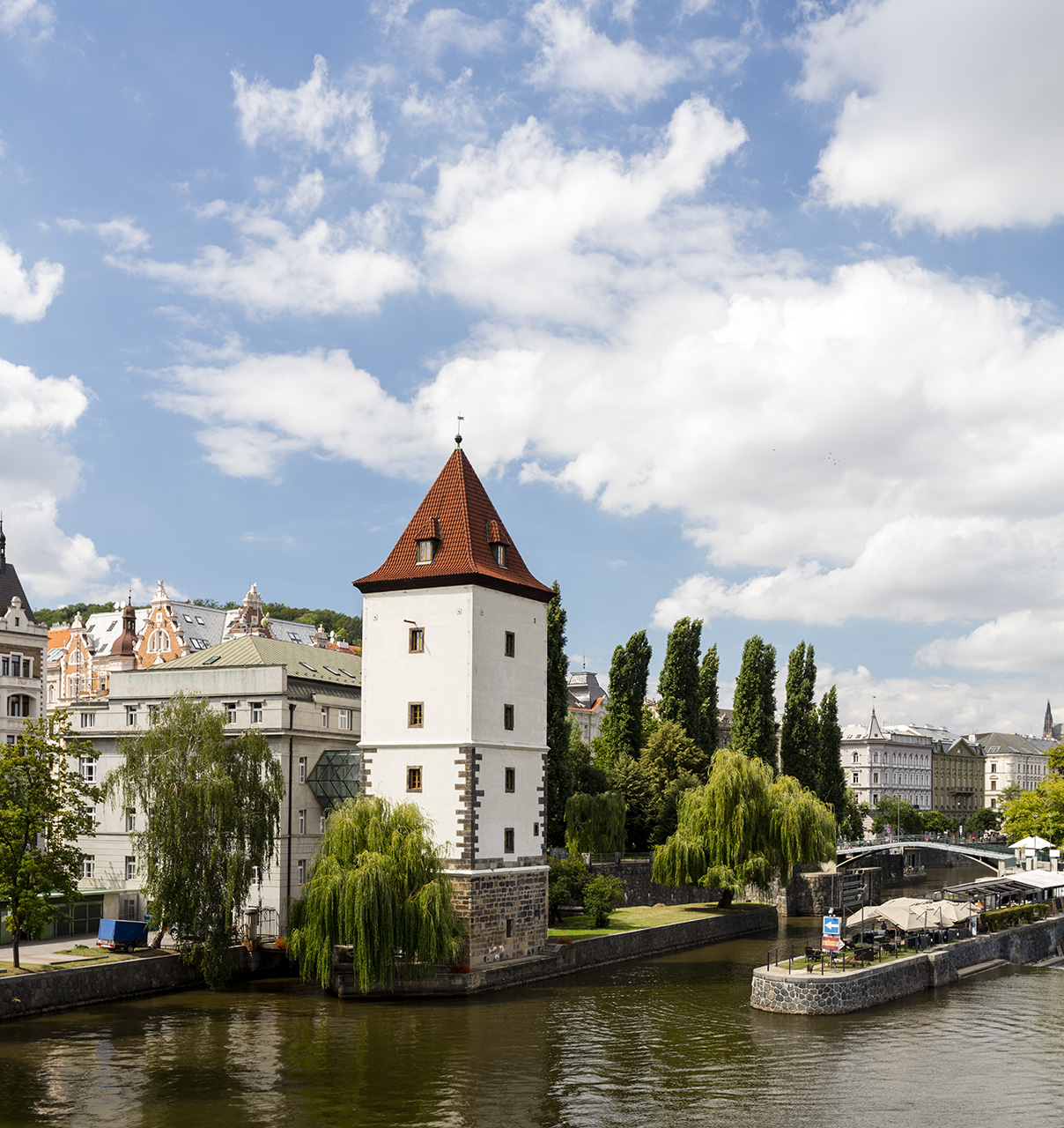 Malostranská vodárna tower on the Vltava, Prague, CZ