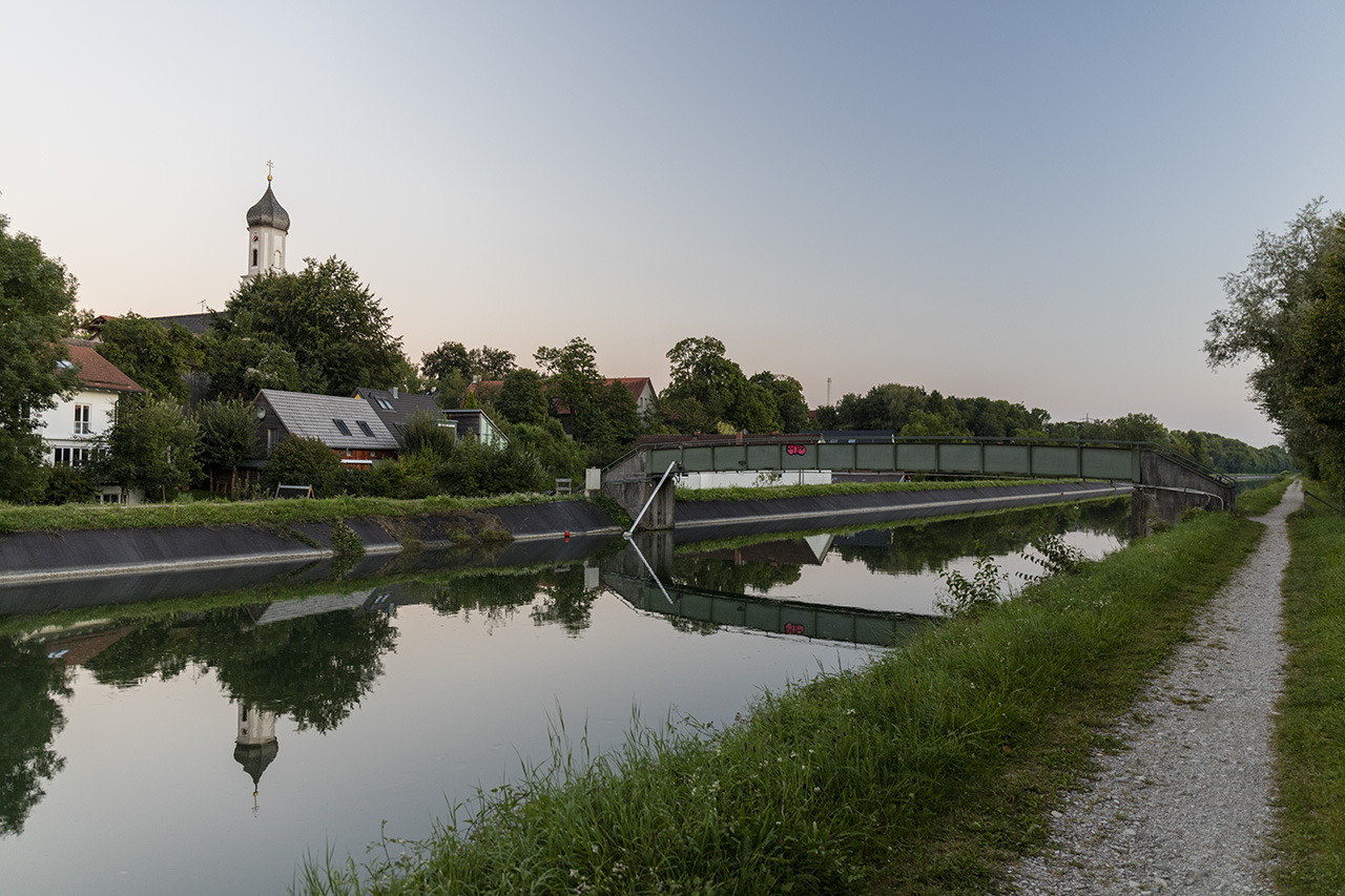 Isar canal and reflection, Munich, Bavaria, Germany