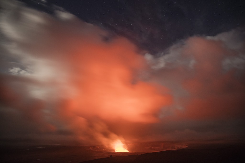 Halema'uma'u Night glow from Jaggar Museum, Hawai'i Volcanoes National Park, Big Island, USA