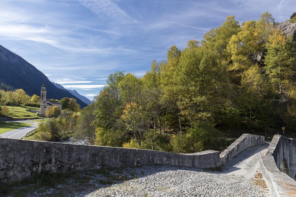 Bridge across the Maira river, Borgonovo (Stampa), Val Bregaglia, Grisons, Switzerland