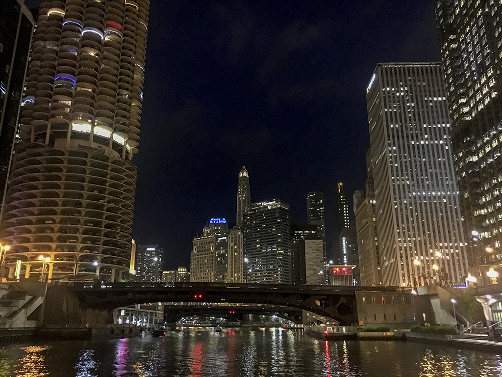 Nighttime cityscape, Chicago, Illinois, USA