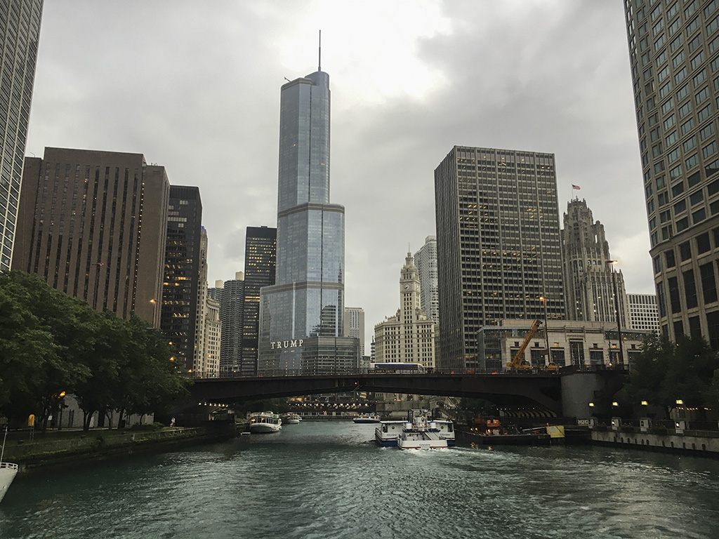 Chicago skyline as  seen from the river cruise, Illinois, USA