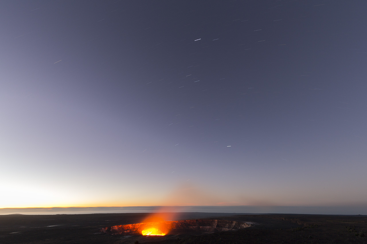 Star rotation above Halema'uma'u, Hawai'i Volcanoes National Park, Big Island of Hawai'i