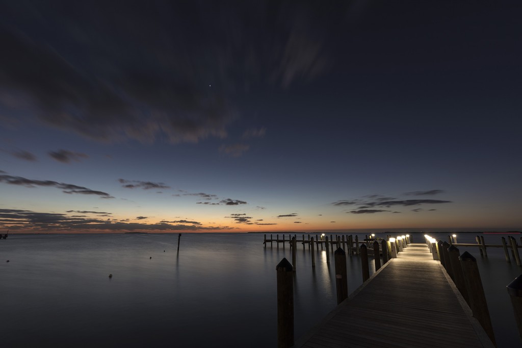 Key Largo pier after sunset, Florida, USA