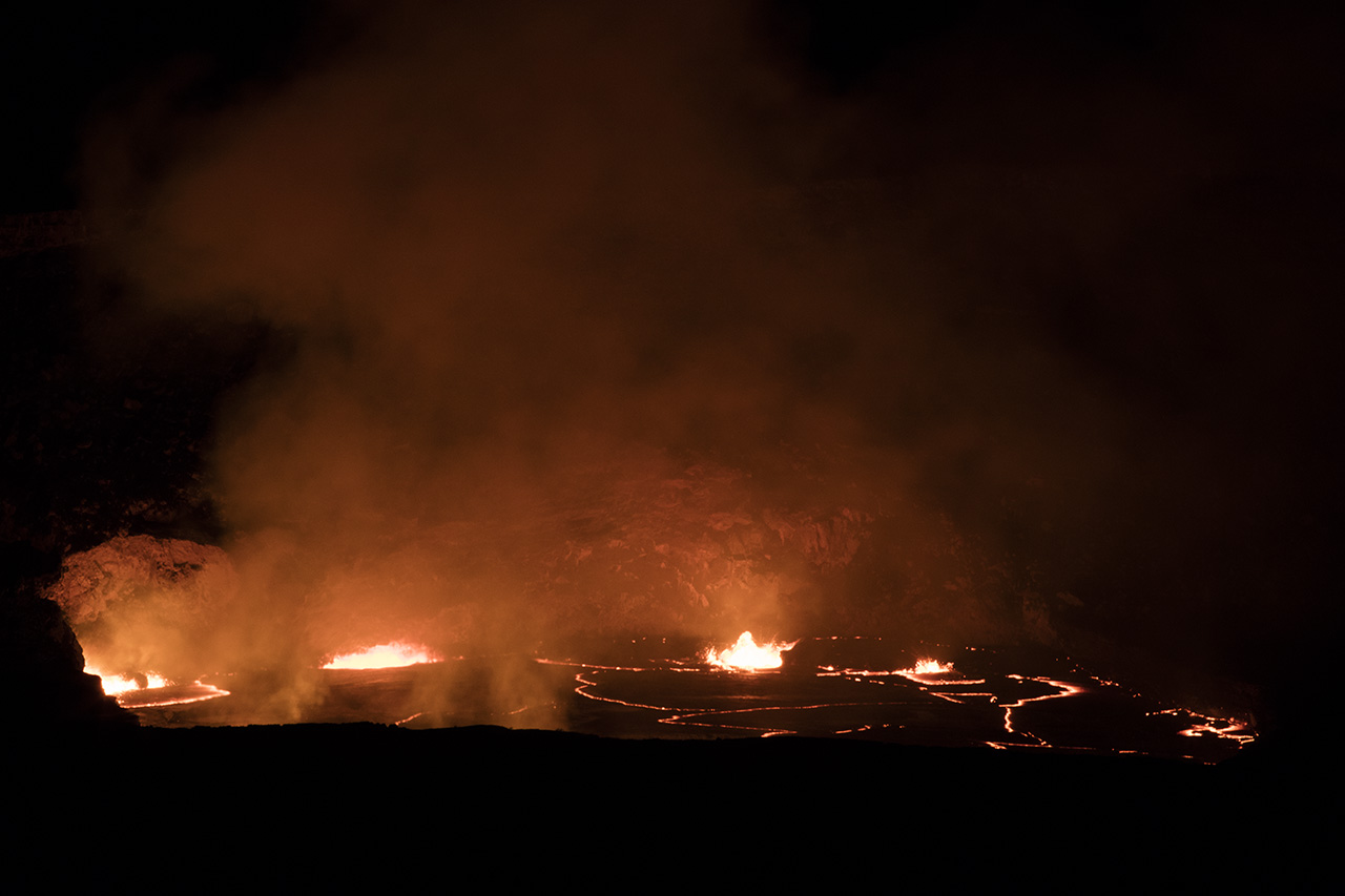 Lava spatter at the record high lake in Halema'uma'u, Kilauea volcano, Big Island of Hawai'i