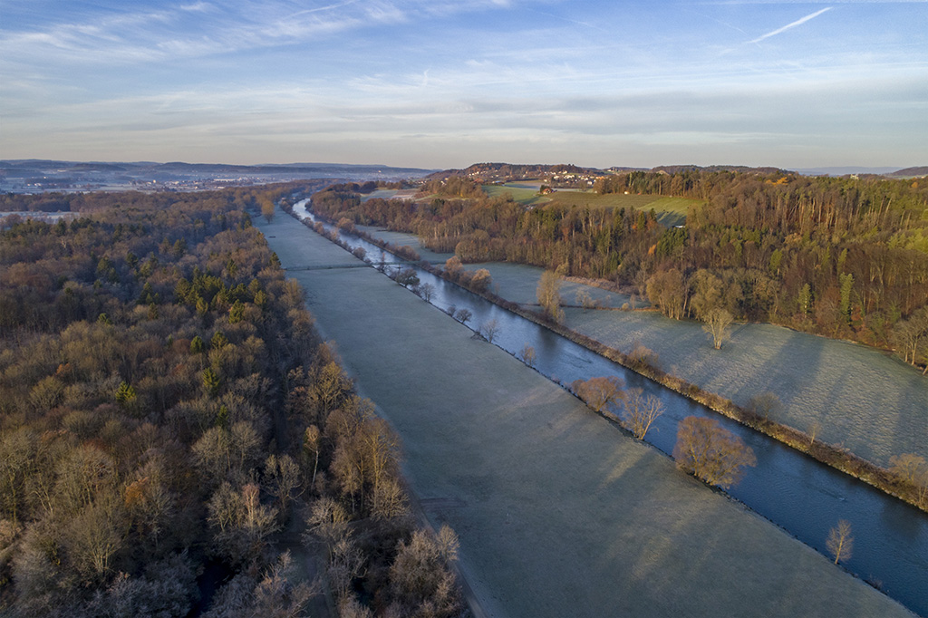 Patches of fog above Thur river, Frauenfeld, Thurgau, Switzerland